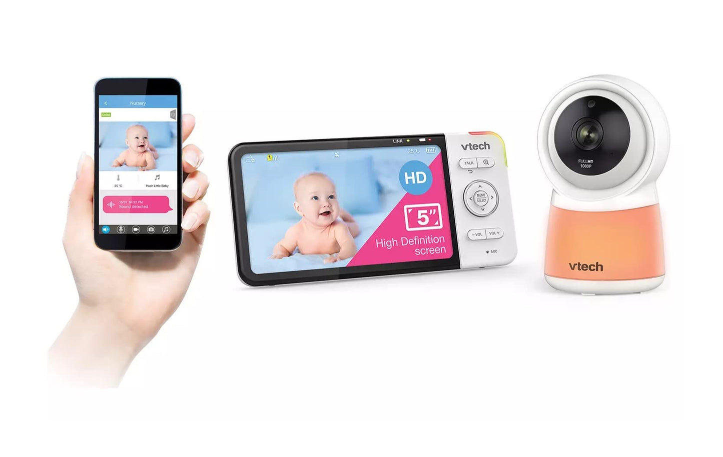 VTech RM5754HD RM5754HD Smart Wi-Fi 1080p Video Baby Monitor System with 5-in. Display Night-Light and Remote Access White