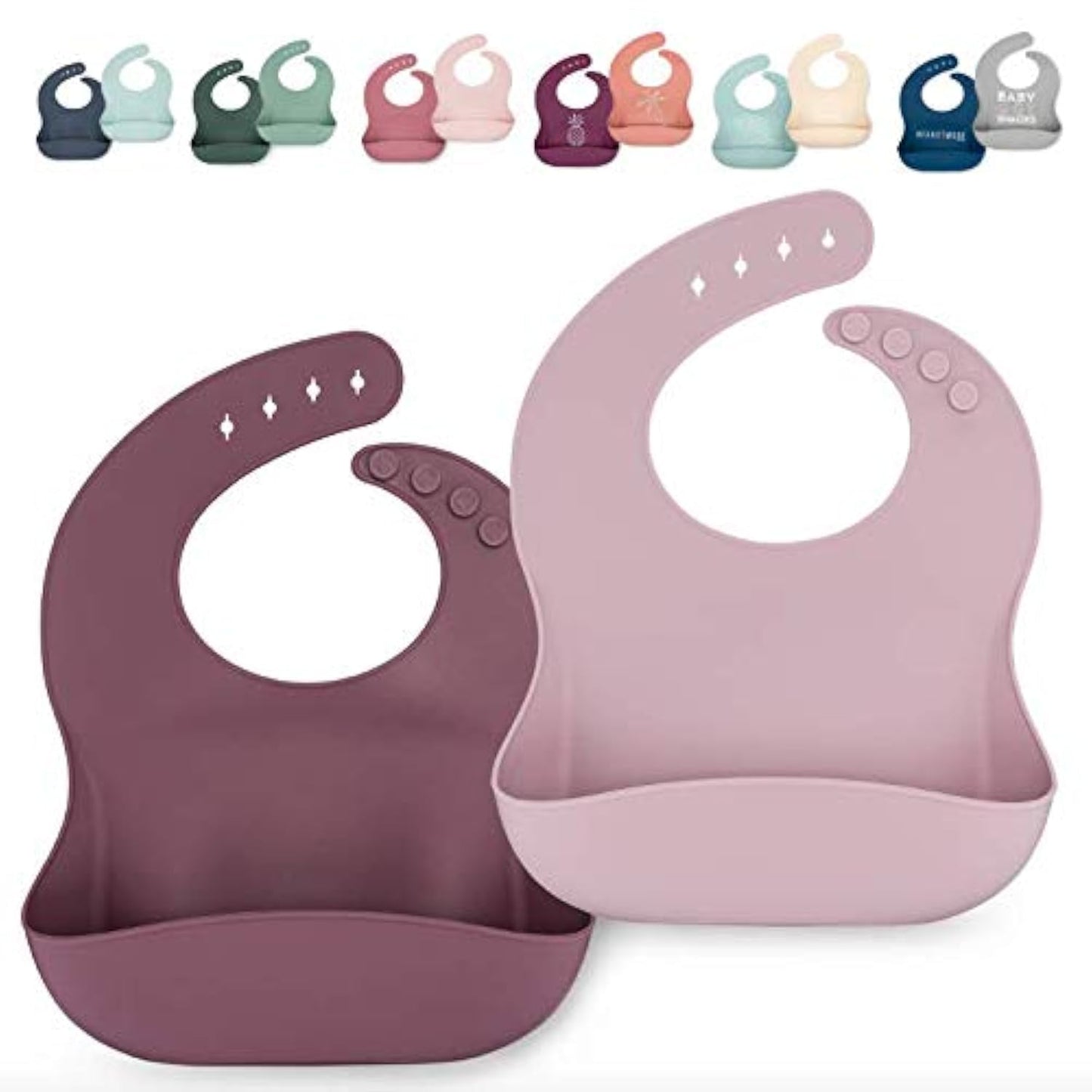 AVA + OLIVER Waterproof Silicone Bib Set with Adjustable Neck - Durable Silicone Bibs for Babies and Toddlers - Deep Food Catcher Pocket Bib for Mess-free Mealtimes - Set of 2 (Lavender)